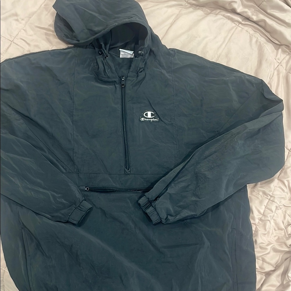 Champion Black Windbreaker Athletic Style-large front pocket